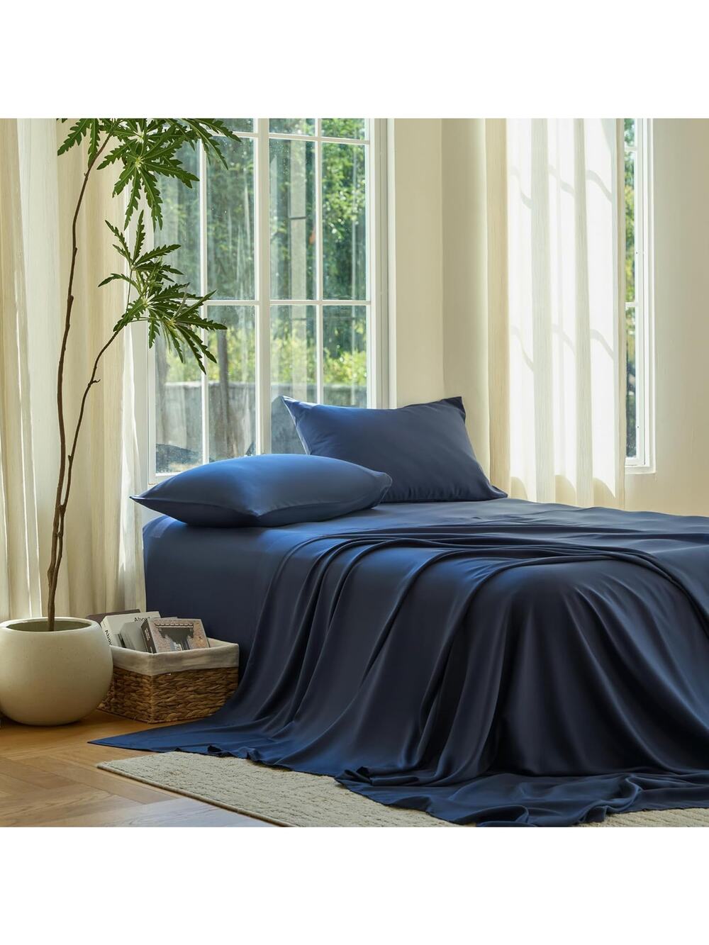 NWT Sijo DOZ Bamboo Sheet Set 2 PC- 1 Pillowcases 1 Fitted Sheet Blue Twin/XL
